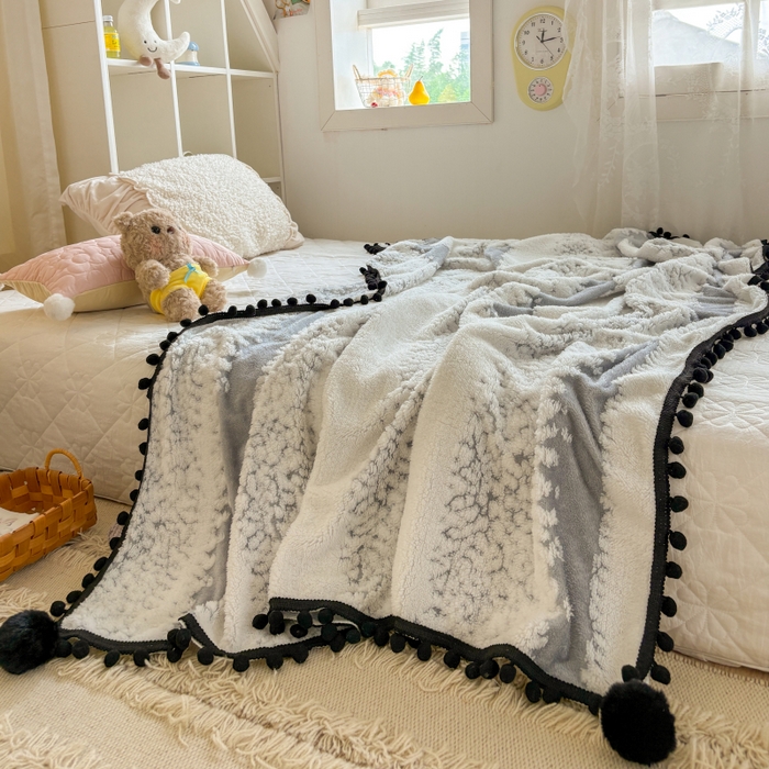 91家纺网 家纺一手货源 找家纺 潮邦创意家居 2025新款250g阳离子提花小球毯盖毯毯子-星绒墨趣 星绒墨趣 -星灰