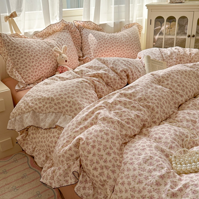 91家纺网 家纺一手货源 找家纺 欧尚 2025新款亲肤碎花云柔棉四件套 桃夭夭