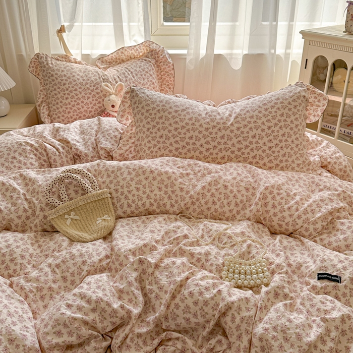 91家纺网 家纺一手货源 找家纺 欧尚 2025新款亲肤碎花云柔棉四件套 桃夭夭