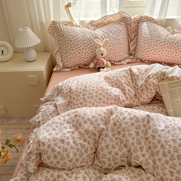 91家纺网 家纺一手货源 找家纺 欧尚 2025新款亲肤碎花云柔棉四件套 桃夭夭