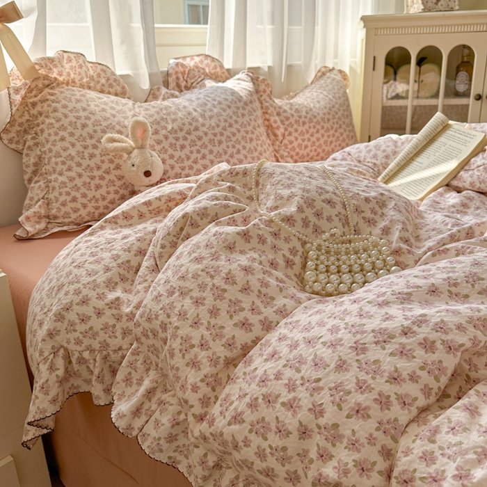 91家纺网 家纺一手货源 找家纺 欧尚 2025新款亲肤碎花云柔棉四件套 桃夭夭