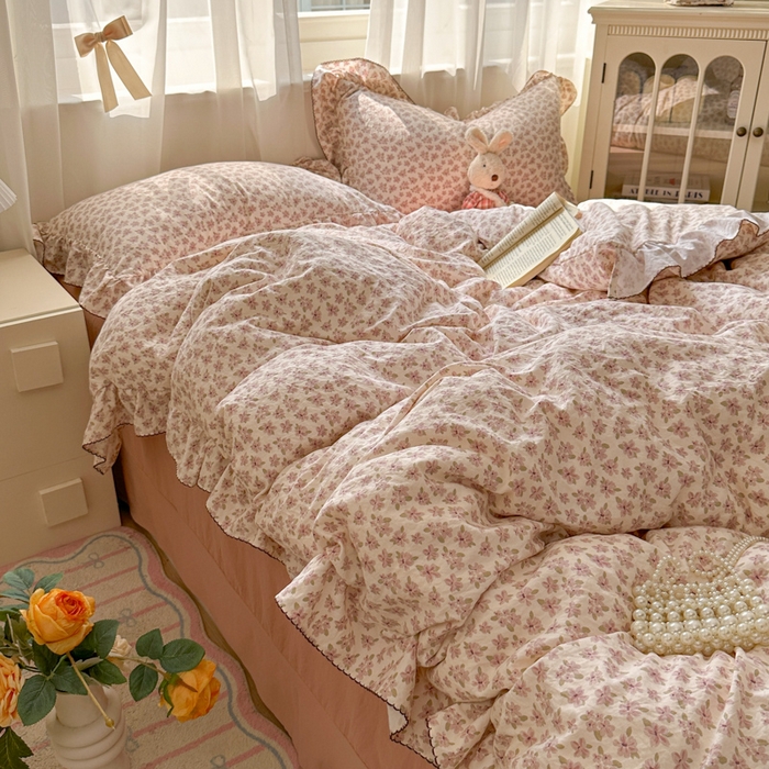 91家纺网 家纺一手货源 找家纺 欧尚 2025新款亲肤碎花云柔棉四件套 桃夭夭