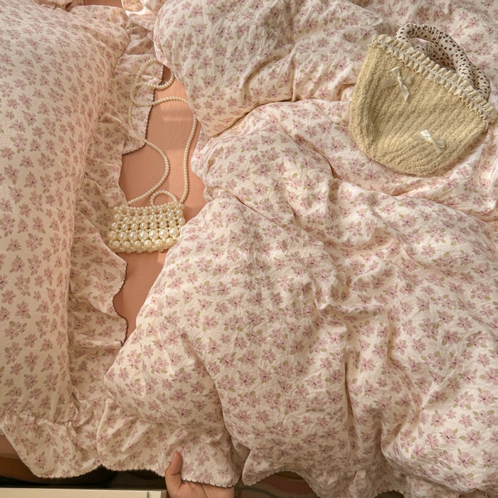 91家纺网 家纺一手货源 找家纺 欧尚 2025新款亲肤碎花云柔棉四件套 桃夭夭