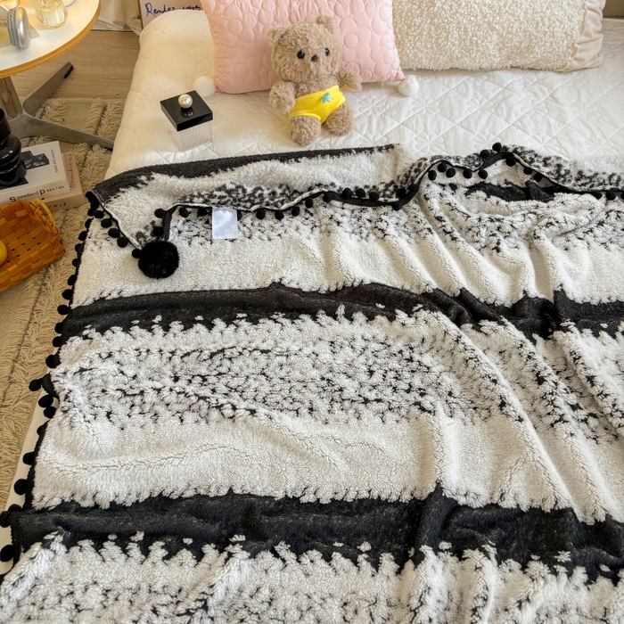 91家纺网 家纺一手货源 找家纺 潮邦创意家居 2025新款250g阳离子提花小球毯盖毯毯子-星绒墨趣 星绒墨趣 -耀黑