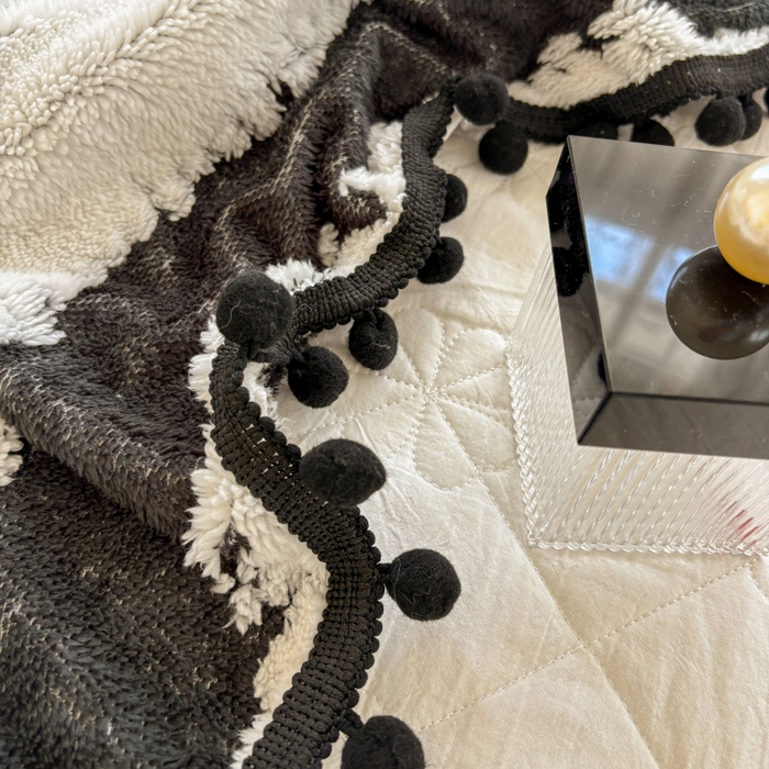 91家纺网 家纺一手货源 找家纺 潮邦创意家居 2025新款250g阳离子提花小球毯盖毯毯子-星绒墨趣 星绒墨趣 -耀黑