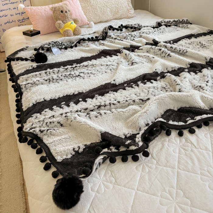 91家纺网 家纺一手货源 找家纺 潮邦创意家居 2025新款250g阳离子提花小球毯盖毯毯子-星绒墨趣 星绒墨趣 -耀黑