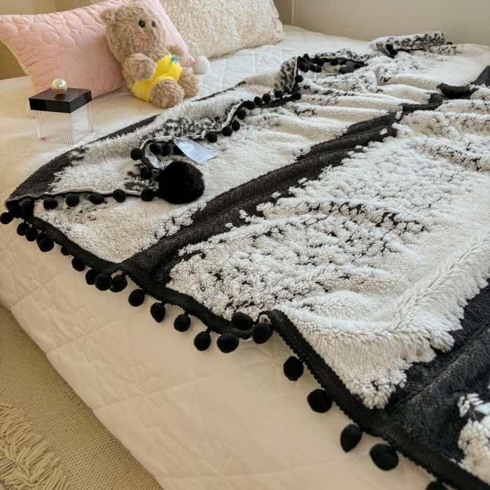 91家纺网 家纺一手货源 找家纺 潮邦创意家居 2025新款250g阳离子提花小球毯盖毯毯子-星绒墨趣 星绒墨趣 -耀黑