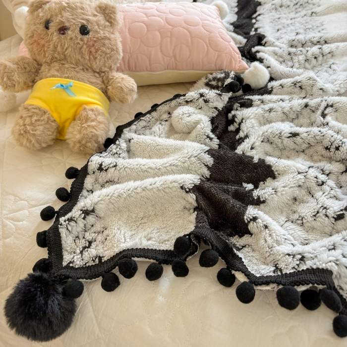 91家纺网 家纺一手货源 找家纺 潮邦创意家居 2025新款250g阳离子提花小球毯盖毯毯子-星绒墨趣 星绒墨趣 -耀黑