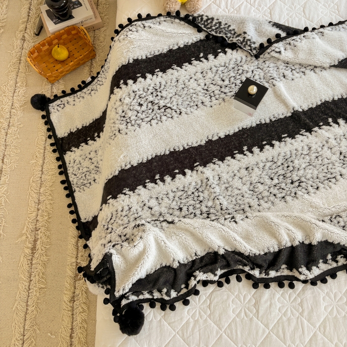 91家纺网 家纺一手货源 找家纺 潮邦创意家居 2025新款250g阳离子提花小球毯盖毯毯子-星绒墨趣 星绒墨趣 -耀黑