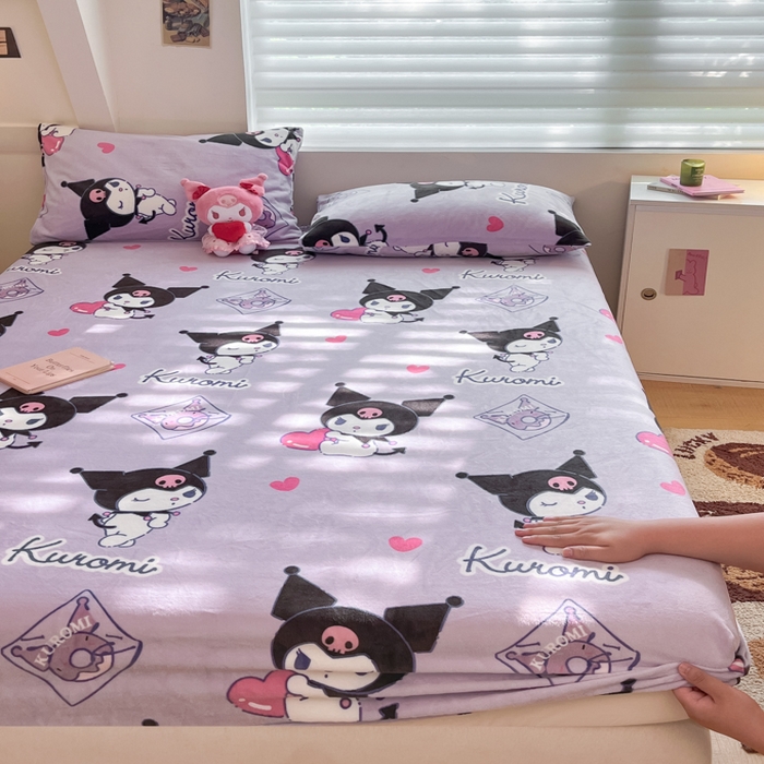 91家纺网 家纺一手货源 找家纺 金爱家 2025新款三丽鸥牛奶绒单品系列床单床笠单件 绒-X梦幻库洛米