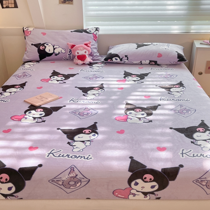 91家纺网 家纺一手货源 找家纺 金爱家 2025新款三丽鸥牛奶绒单品系列床单床笠单件 绒-X梦幻库洛米