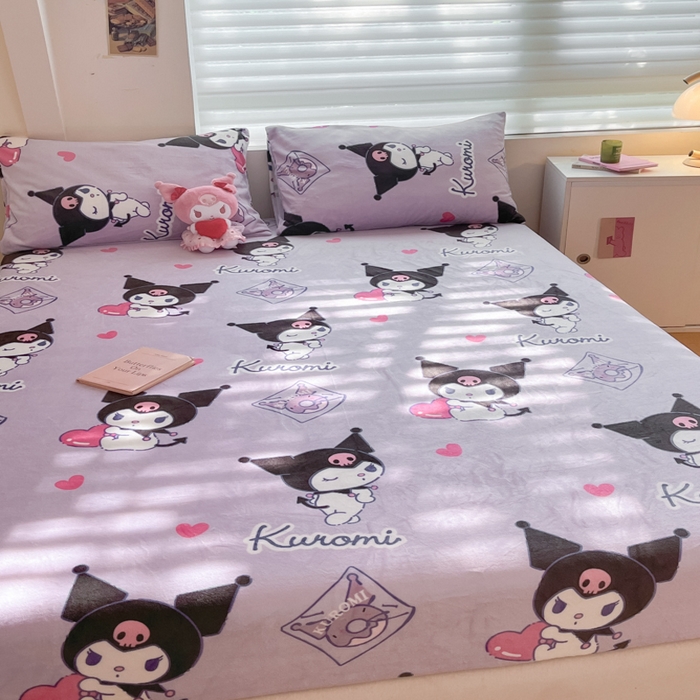 91家纺网 家纺一手货源 找家纺 金爱家 2025新款三丽鸥牛奶绒单品系列床单床笠单件 绒-X梦幻库洛米