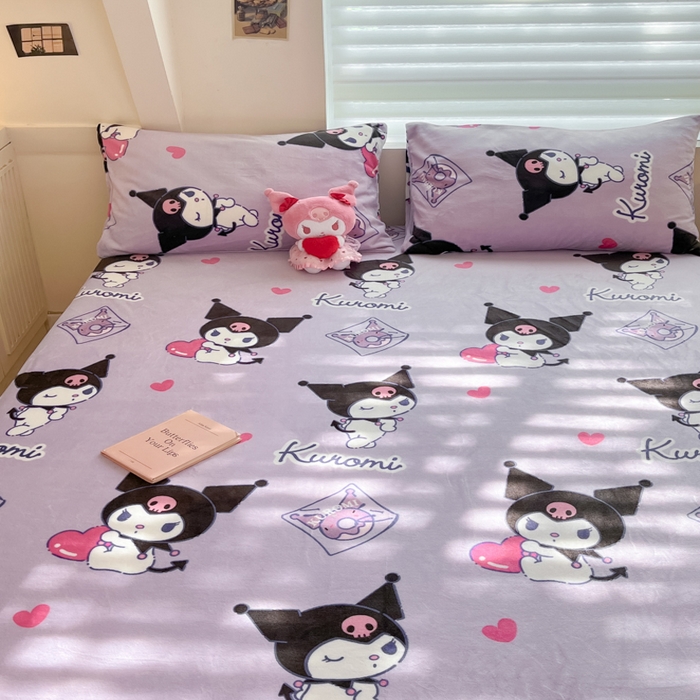 91家纺网 家纺一手货源 找家纺 金爱家 2025新款三丽鸥牛奶绒单品系列床单床笠单件 绒-X梦幻库洛米