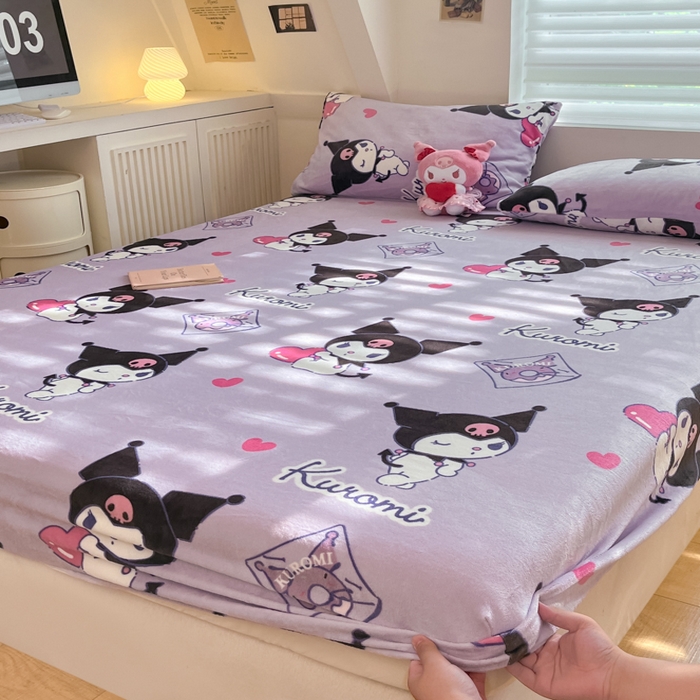 91家纺网 家纺一手货源 找家纺 金爱家 2025新款三丽鸥牛奶绒单品系列床单床笠单件 绒-X梦幻库洛米