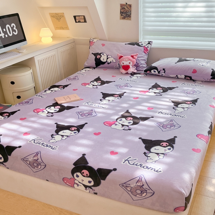 91家纺网 家纺一手货源 找家纺 金爱家 2025新款三丽鸥牛奶绒单品系列床单床笠单件 绒-X梦幻库洛米