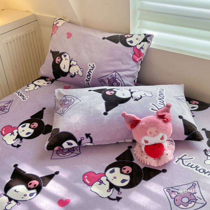 91家纺网 家纺一手货源 找家纺 金爱家 2025新款三丽鸥牛奶绒单品系列床单床笠单件 绒-X梦幻库洛米