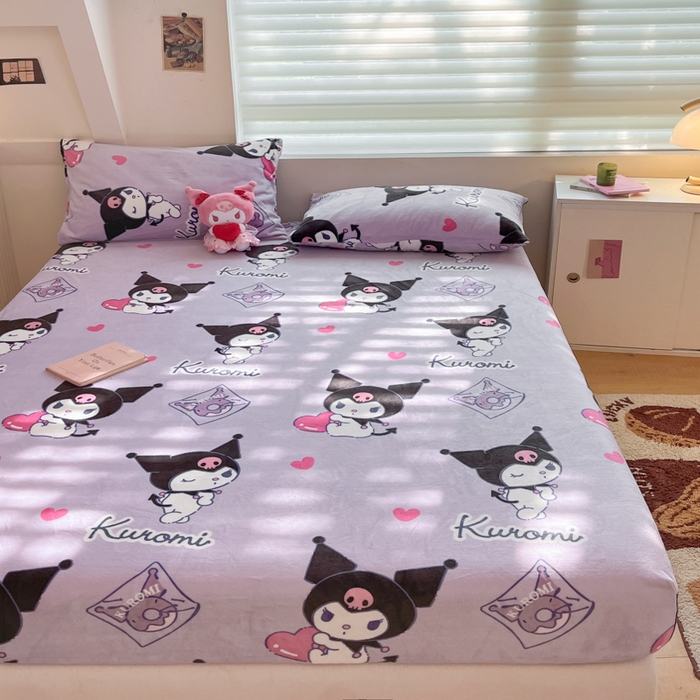 91家纺网 家纺一手货源 找家纺 金爱家 2025新款三丽鸥牛奶绒单品系列床单床笠单件 绒-X梦幻库洛米