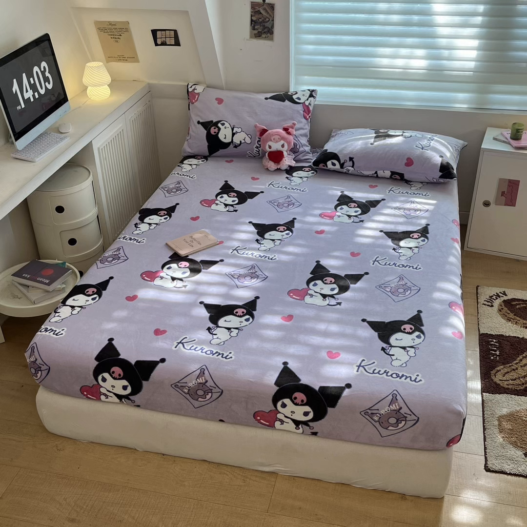 91家纺网 家纺一手货源 找家纺 金爱家 2025新款三丽鸥牛奶绒单品系列床单床笠单件 绒-X梦幻库洛米