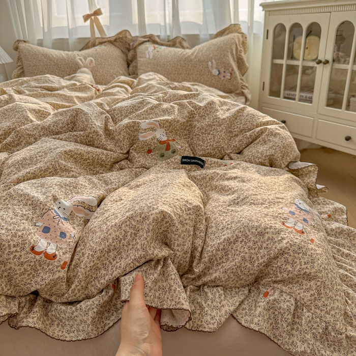 欧尚 2025新款亲肤碎花云柔棉四件套 兔兔熊