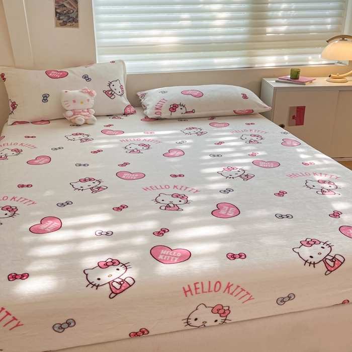 91家纺网 家纺一手货源 找家纺 金爱家 2025新款三丽鸥牛奶绒单品系列床单床笠单件 绒-X奶油kt