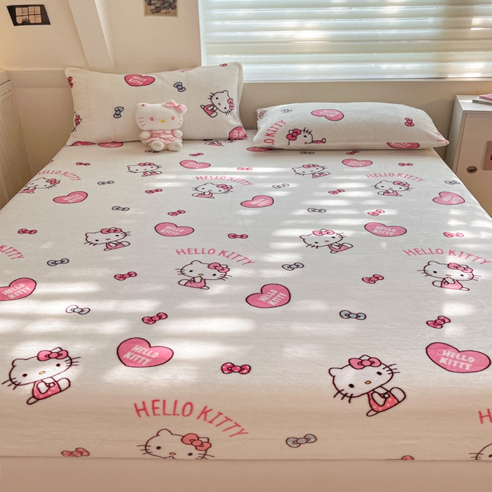 91家纺网 家纺一手货源 找家纺 金爱家 2025新款三丽鸥牛奶绒单品系列床单床笠单件 绒-X奶油kt