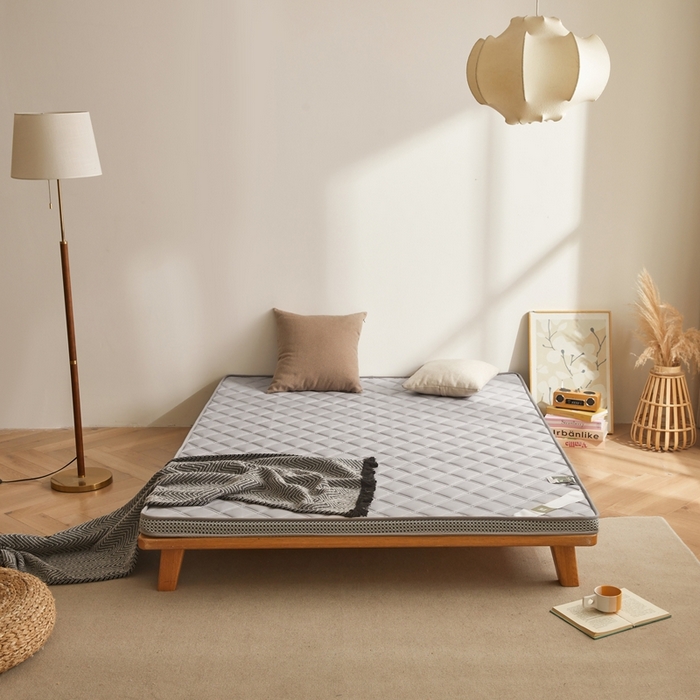 91家纺网 家纺一手货源 找家纺 丽诺床垫 2025新款提花双层纱乳胶立体床垫 灰色