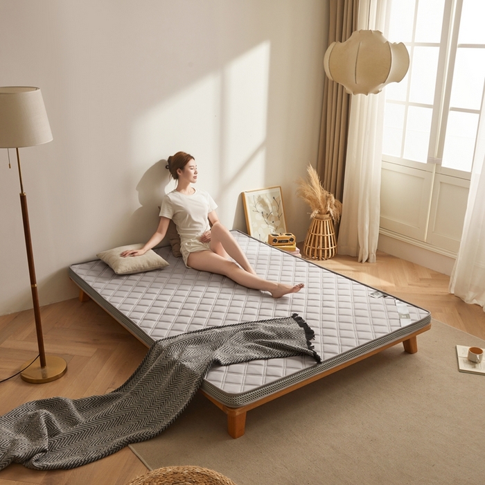 91家纺网 家纺一手货源 找家纺 丽诺床垫 2025新款提花双层纱乳胶立体床垫 灰色