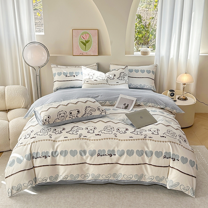 91家纺网 家纺一手货源 找家纺 2025直播新款13372全棉纯棉印花四件套喷气小清新简约热款学生四件套 布拉格调新花型上新