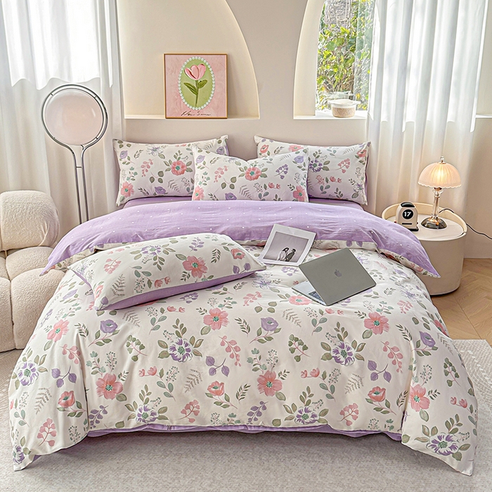 91家纺网 家纺一手货源 找家纺 （总）2025直播新款13372全棉纯棉印花四件套喷气小清新简约热款学生四件套