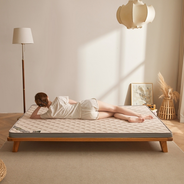 91家纺网 家纺一手货源 找家纺 丽诺床垫 2025新款提花双层纱乳胶立体床垫 驼色