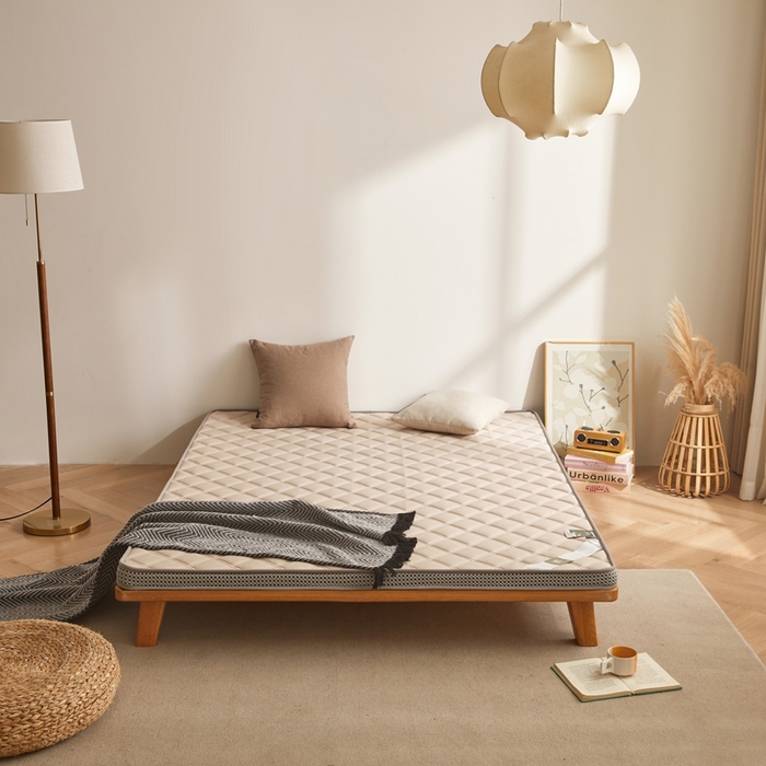 91家纺网 家纺一手货源 找家纺 丽诺床垫 2025新款提花双层纱乳胶立体床垫 驼色