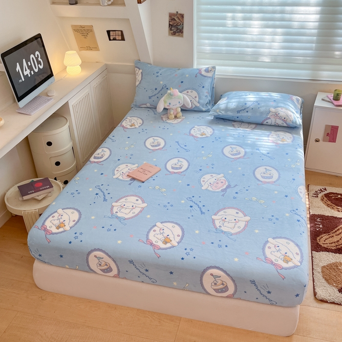 91家纺网 家纺一手货源 找家纺 金爱家 2025新款三丽鸥牛奶绒单品系列床单床笠单件 绒-X星星玉桂狗