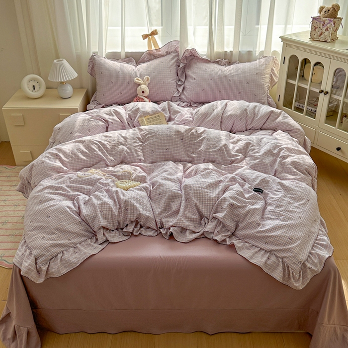 91家纺网 家纺一手货源 找家纺 欧尚 2025新款亲肤碎花云柔棉四件套 樱桃酱