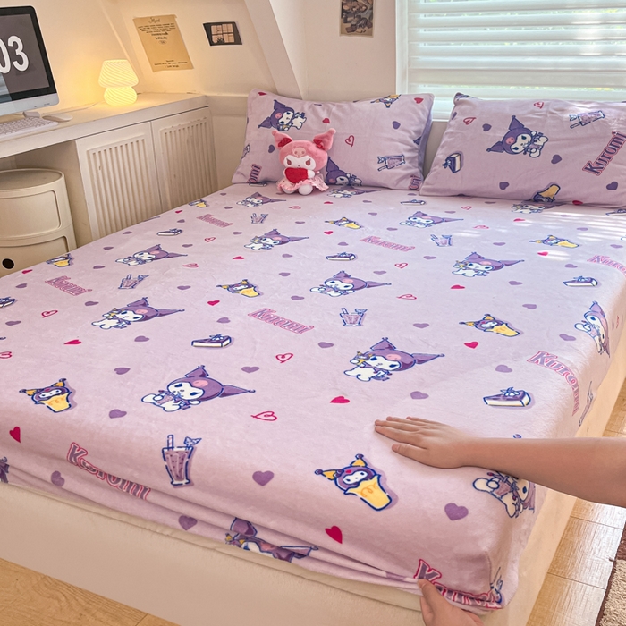 金爱家 2025新款三丽鸥牛奶绒单品系列床单床笠单件 绒-X紫心库洛米