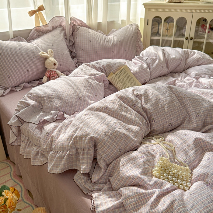 91家纺网 家纺一手货源 找家纺 欧尚 2025新款亲肤碎花云柔棉四件套 樱桃酱