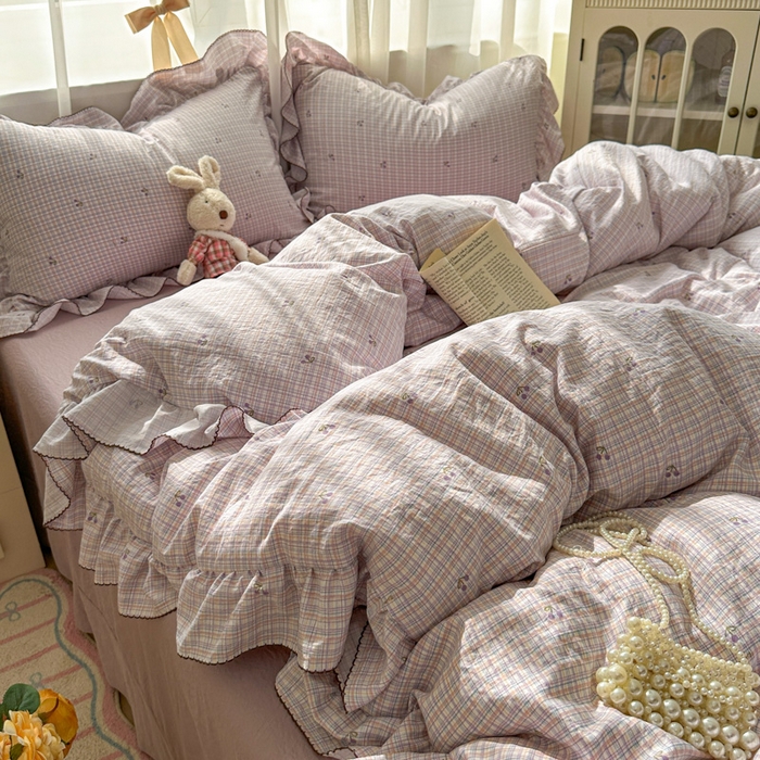 91家纺网 家纺一手货源 找家纺 欧尚 2025新款亲肤碎花云柔棉四件套 樱桃酱