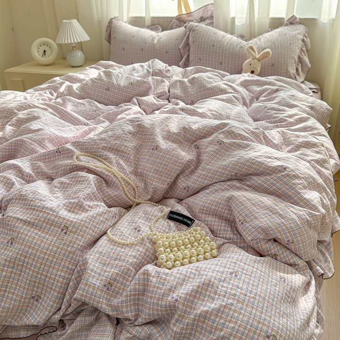 91家纺网 家纺一手货源 找家纺 欧尚 2025新款亲肤碎花云柔棉四件套 樱桃酱