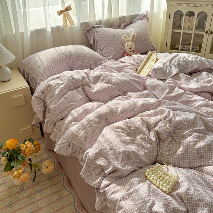 91家纺网 家纺一手货源 找家纺 欧尚 2025新款亲肤碎花云柔棉四件套 樱桃酱