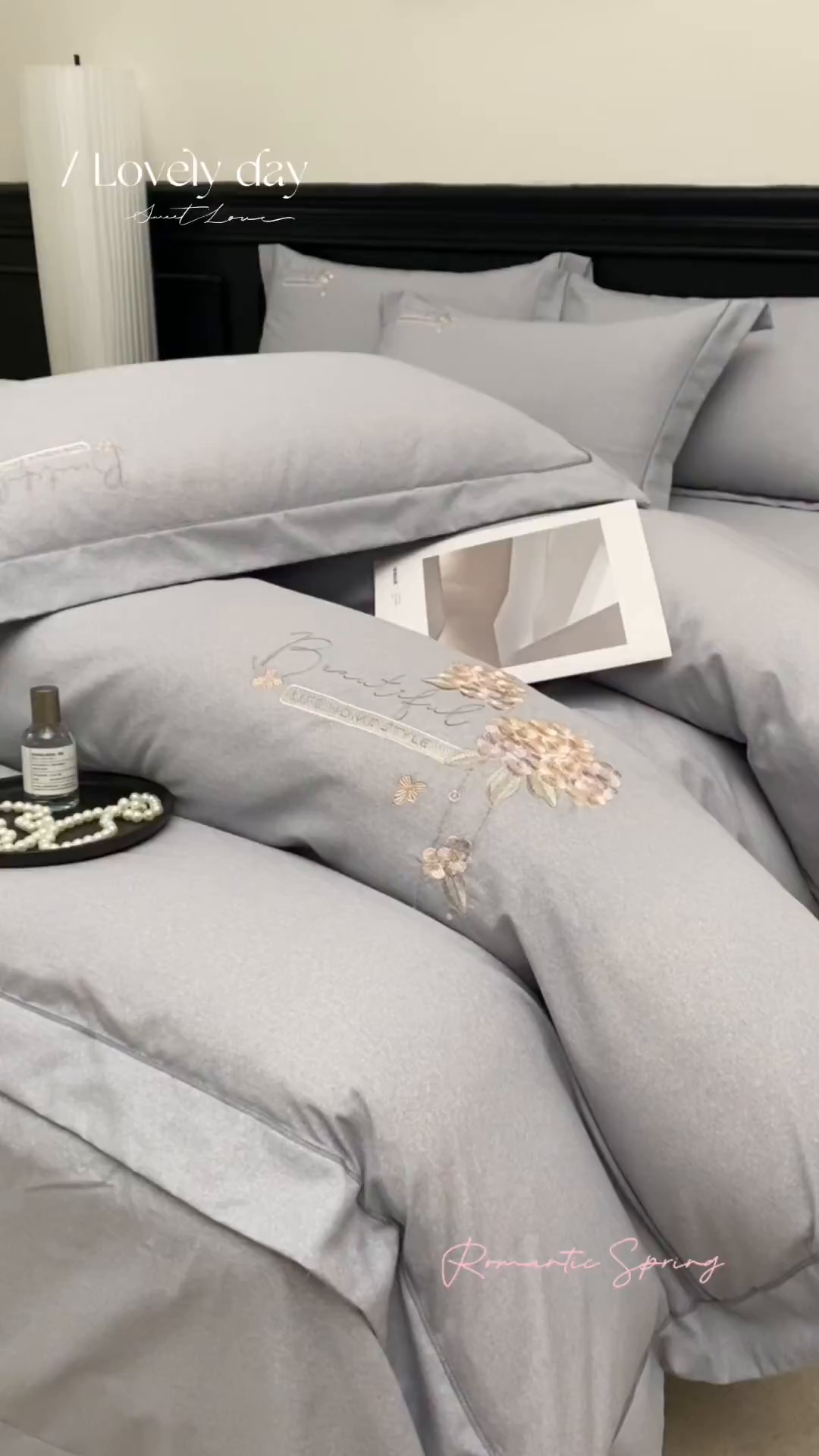 91家纺网 家纺一手货源 找家纺 U品汇 2025新品60S长绒棉加厚全棉纯棉磨毛刺绣花四件套宽边款礼盒装 悦颜-青石兰