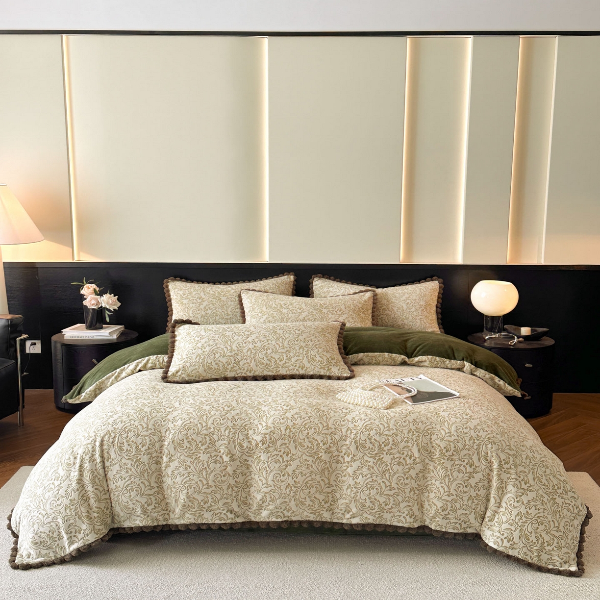 91家纺网 家纺一手货源 找家纺 羚羊语家纺 2025新款雕花绒牛奶绒兔毛球四件套轻奢风立体着色烂花牛奶绒提花加厚保暖床单 蜜绒绒-莫松染