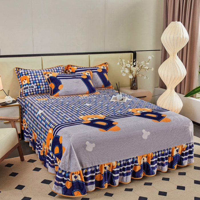 91家纺网 家纺一手货源 找家纺 博兰蒂 2025新款床裙款高克重牛奶绒印花四件套 贝贝熊