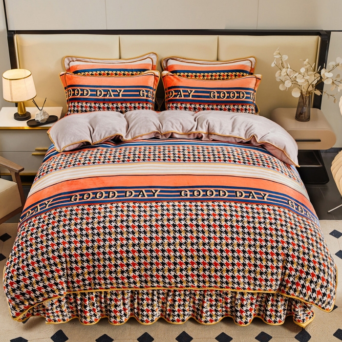 博兰蒂 2025新款床裙款高克重牛奶绒印花四件套 欢欣织梦