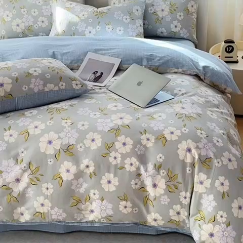 91家纺网 家纺一手货源 找家纺 2025直播新款13372全棉纯棉印花四件套喷气小清新简约热款学生四件套 云深白茶新花型上新