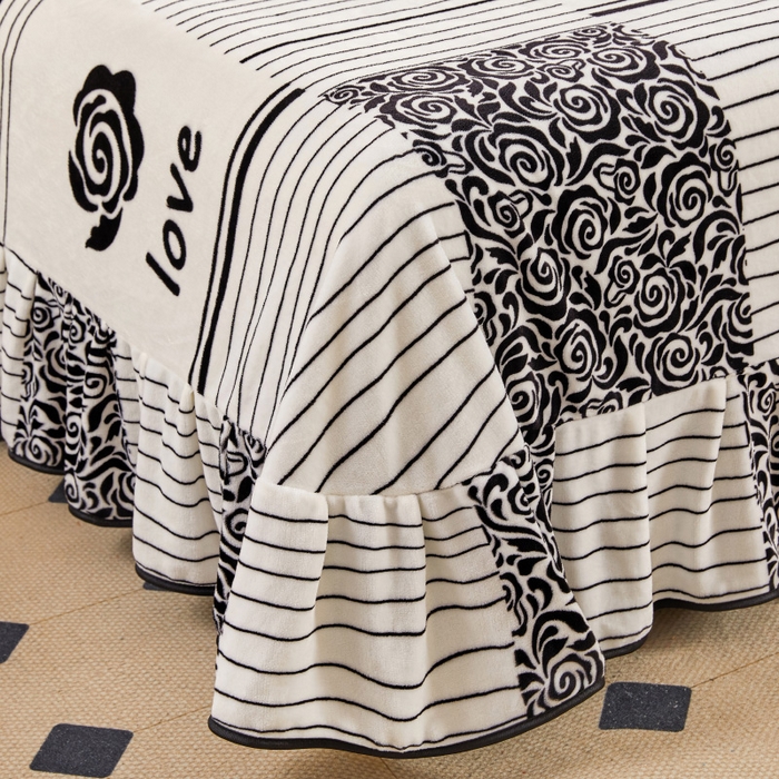 91家纺网 家纺一手货源 找家纺 博兰蒂 2025新款床裙款高克重牛奶绒印花四件套 金典格调