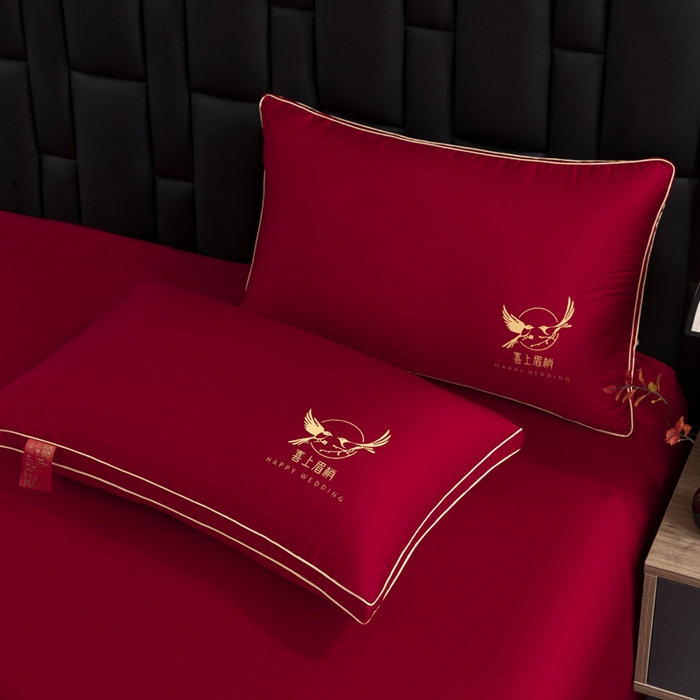 91家纺网 家纺一手货源 找家纺 （总）仁宇枕业 2025新款新品 高端全棉刺绣婚庆枕头大红结婚专用枕芯