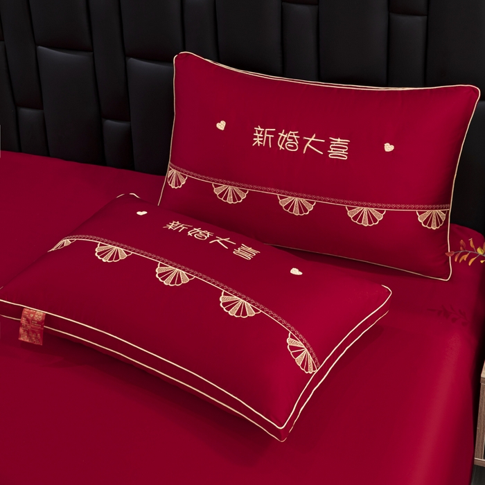 91家纺网 家纺一手货源 找家纺 （总）仁宇枕业 2025新款新品 高端全棉刺绣婚庆枕头大红结婚专用枕芯