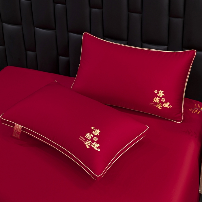 91家纺网 家纺一手货源 找家纺 （总）仁宇枕业 2025新款新品 高端全棉刺绣婚庆枕头大红结婚专用枕芯