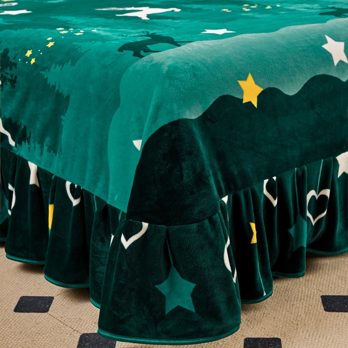 91家纺网 家纺一手货源 找家纺 博兰蒂 2025新款床裙款高克重牛奶绒印花四件套 迷情鹿