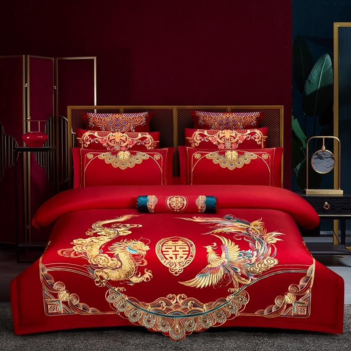 91家纺网 家纺一手货源 找家纺 （总）布乐意 2025新款全棉长绒棉贡缎提花全工艺喷气重工新中式绣花大红婚庆四件套多件套直播