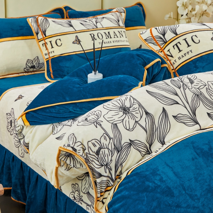 91家纺网 家纺一手货源 找家纺 博兰蒂 2025新款床裙款高克重牛奶绒印花四件套 一路生花